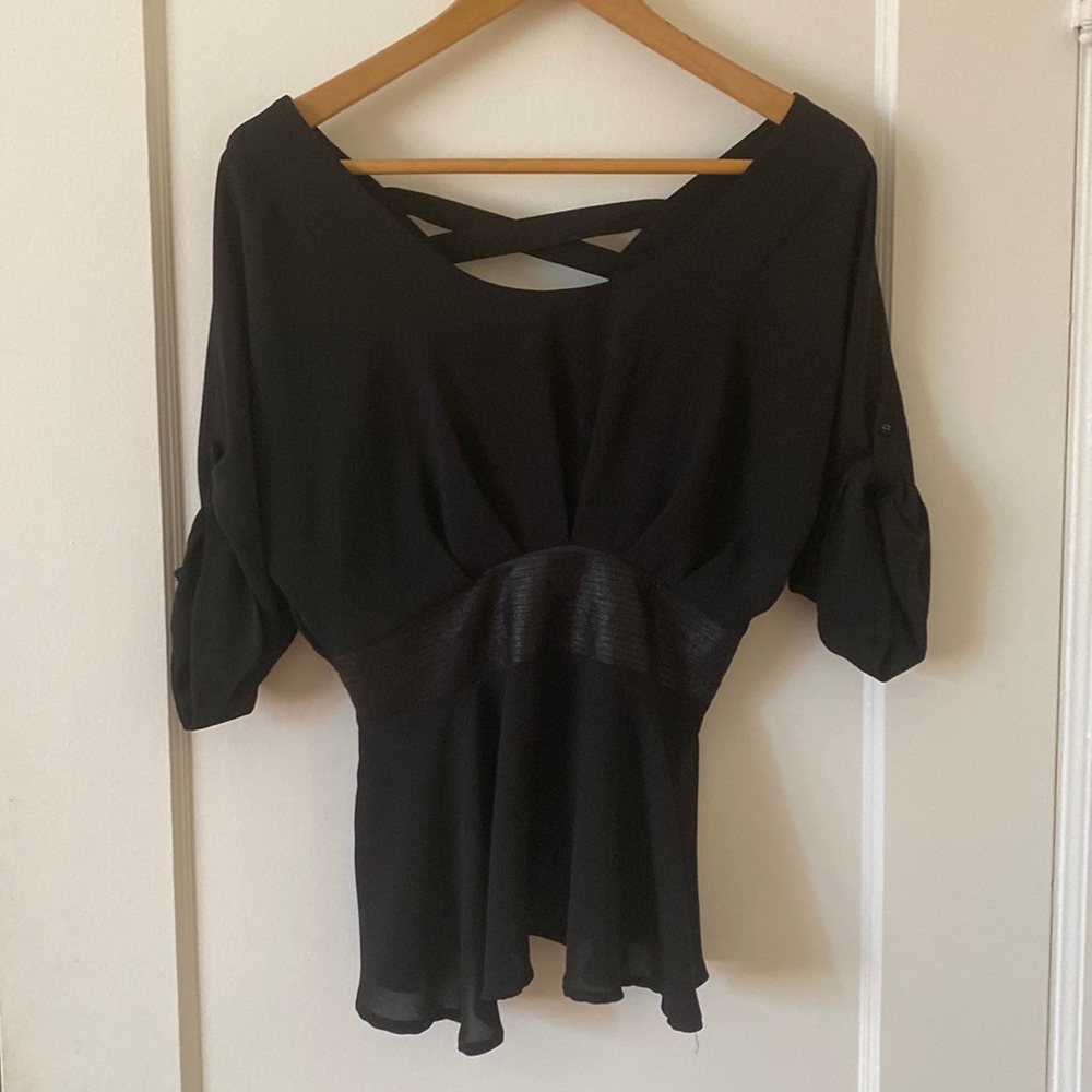 VERY J black top with back straps and waist detail
